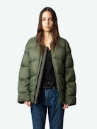 Bony Puffer Coat - Green puffer coat with herringbone quilting, pockets and signature placket.