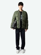 Bony Puffer Coat - Green puffer coat with herringbone quilting, pockets and signature placket.