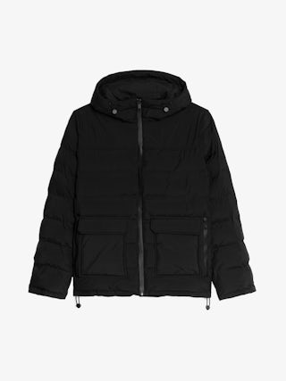 Bowie Puffer Jacket - Short puffer jacket with zip closure and hood, functional pockets and elasticated cuffs, wing embroidery at front and print at back.