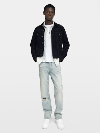 Bases Velvet Jacket - Velvet jacket, long sleeves with buttoned closure and embroidered wings on the back.