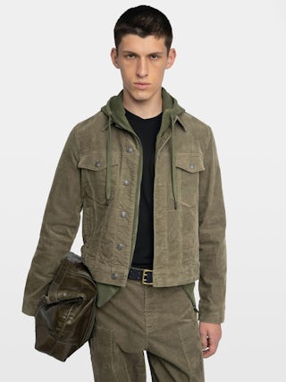 Blouson Bases Velours - Blouson en velour, manches longues à fermeture boutonnée avec broderies ailes au dos.