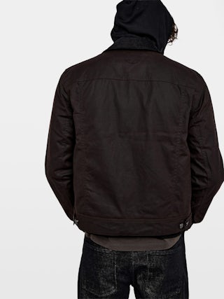 Blouson Bases - Blouson en coton ciré, manches longues à fermeture boutonnée avec broderies ailes au dos.