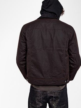 Blouson Bases - Blouson en coton ciré, manches longues à fermeture boutonnée avec broderies ailes au dos.