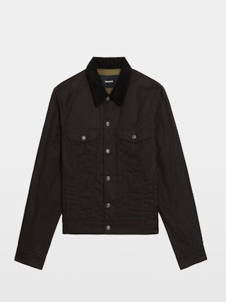 Blouson Bases - Blouson en coton ciré, manches longues à fermeture boutonnée avec broderies ailes au dos.