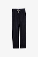 Linen Pixel Trousers - Men’s navy blue washed linen trousers