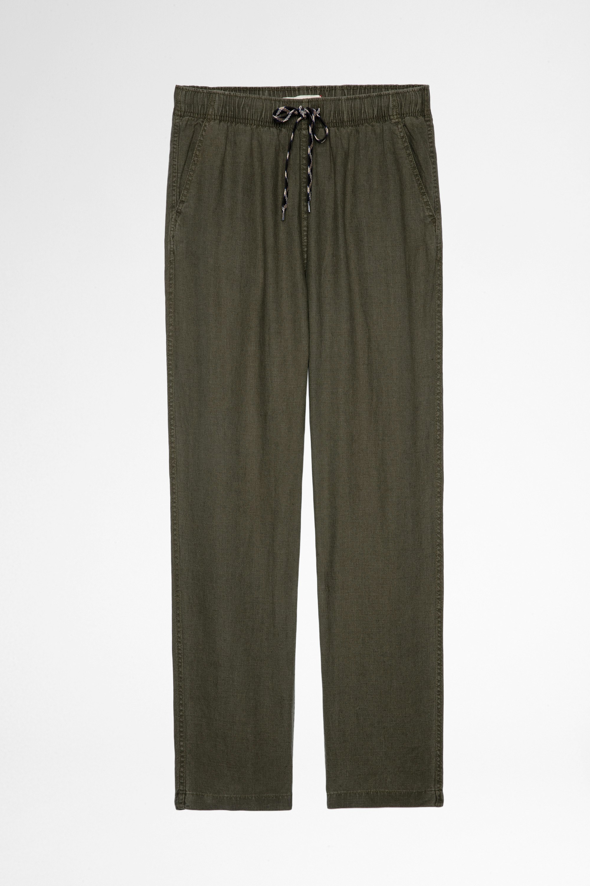 Linen Pixel Trousers Men's khaki linen trousers