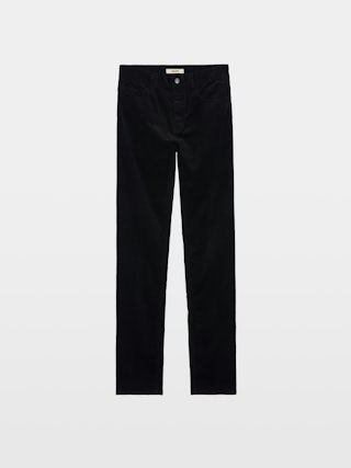 Pantalon Steeve Velours - Pantalon fitté en velour côtelé avec ouverture boutonnée.