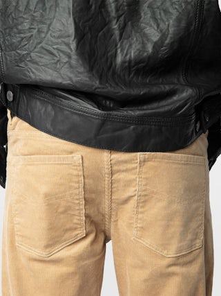 Steeve Corduroy Trousers - Slim-fit corduroy trousers with a distressed light brown finish.