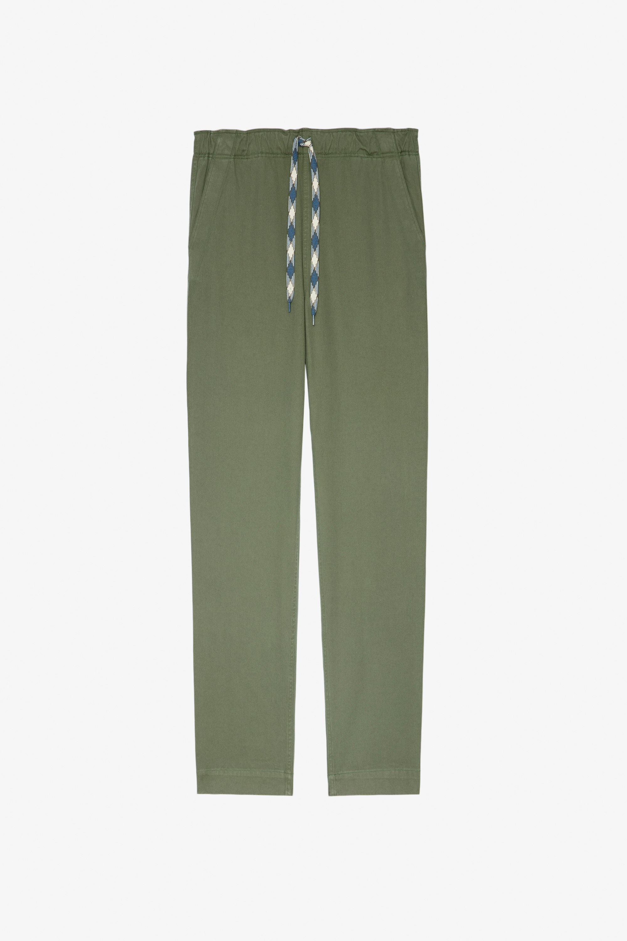 Linen Pixel Trousers Men's cotton-linen military trousers in khaki with a contrasting drawstring