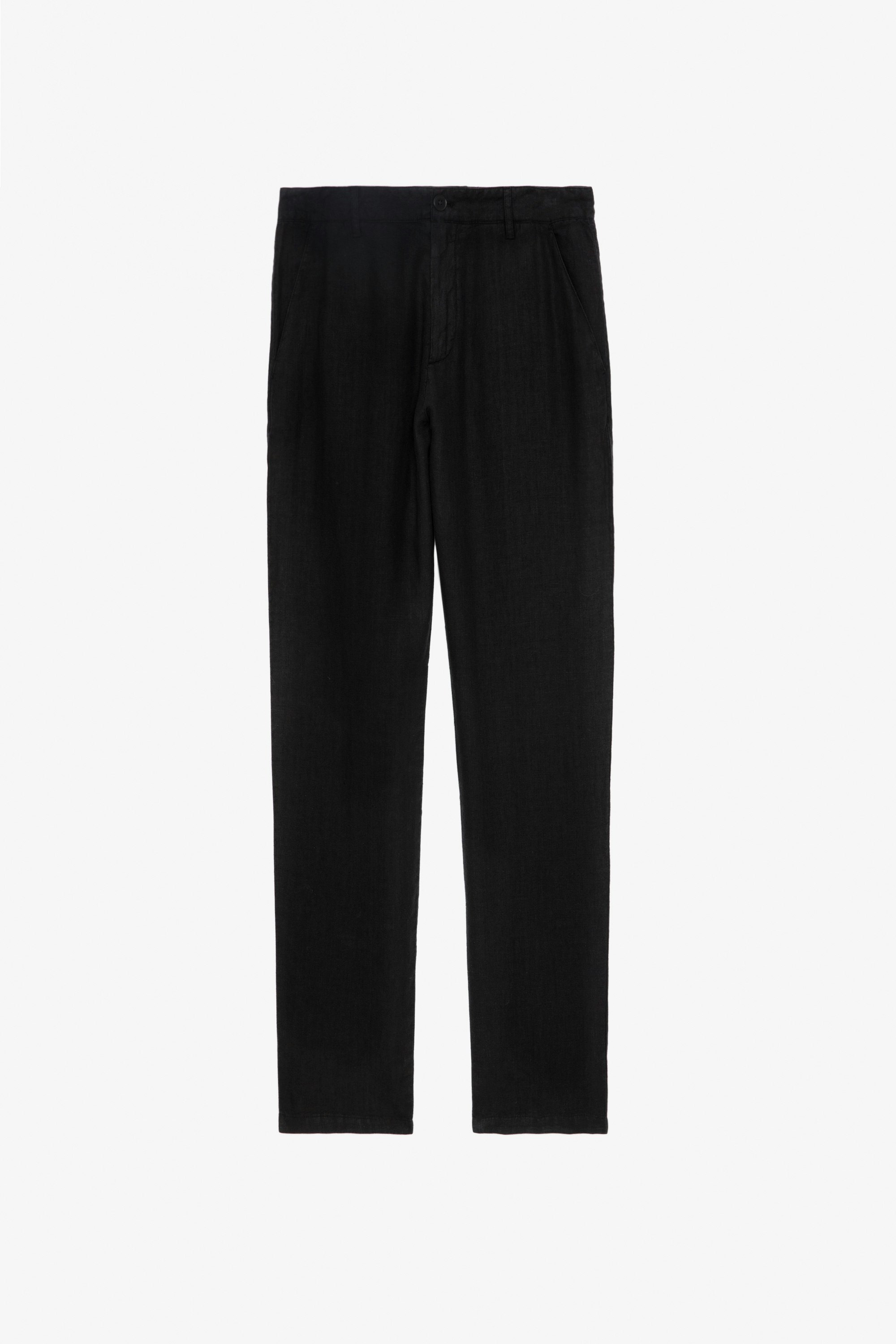 Pantalón de Lino Pierce - Pantalón negro de lino lavado con bolsillos.