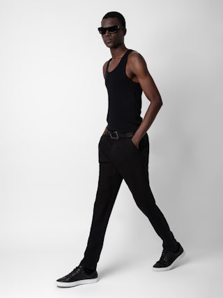 Pantalon Pierce Lin - Pantalon en lin lavé noir à poches.