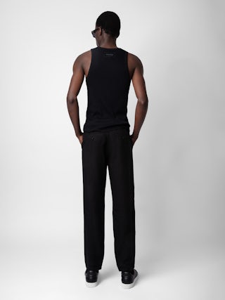 Pantalon Pierce Lin - Pantalon en lin lavé noir à poches.