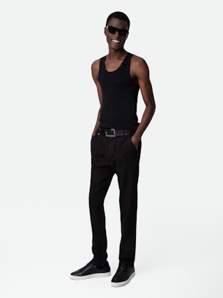 Pantalon Pierce Lin - Pantalon en lin lavé noir à poches.