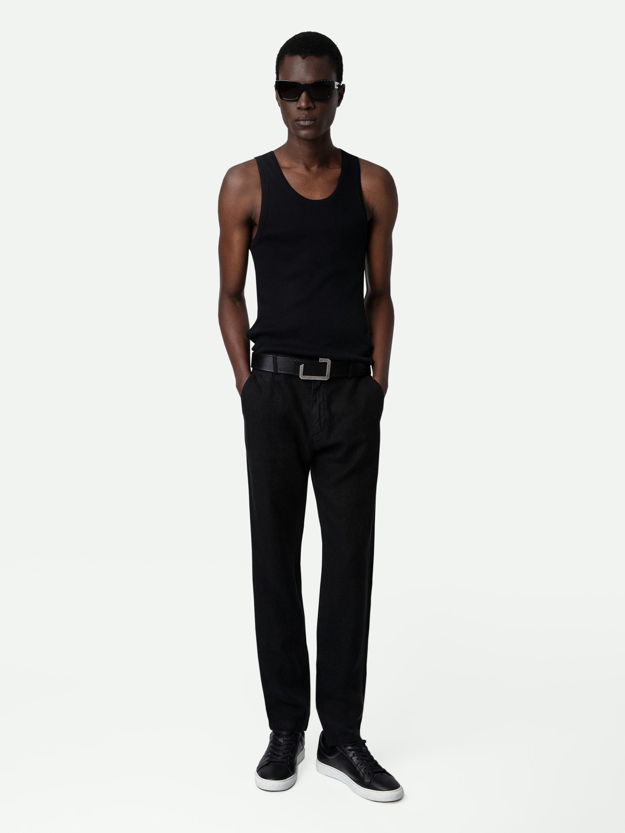 Pierce Linen Trousers - Black washed linen trousers with pockets.