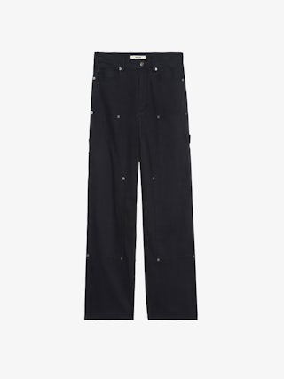 Perry Trousers - Worker-style trousers with front patch and rivet details.