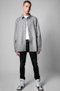 Serge Mili Shirt - Men's gray cotton shirt with embroidered skull