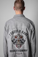 Serge Mili Shirt - Men's gray cotton shirt with embroidered skull