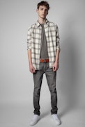 Stan Shirt - Men's checked shirt in beige cotton