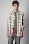 Stan Shirt - Men's checked shirt in beige cotton