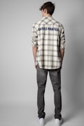 Stan Shirt - Men's checked shirt in beige cotton