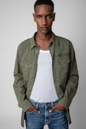 Camicia Serge Arrow - Camicia militare in serge di cotone kaki con frecce ricamate sulla manica uomo