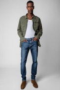Camicia Serge Arrow - Camicia militare in serge di cotone kaki con frecce ricamate sulla manica uomo
