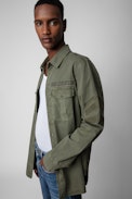 Camicia Serge Arrow - Camicia militare in serge di cotone kaki con frecce ricamate sulla manica uomo