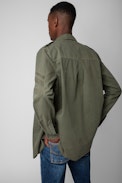 Camicia Serge Arrow - Camicia militare in serge di cotone kaki con frecce ricamate sulla manica uomo