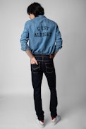 Camicia Stan denim - Camicia di jeans blu con stampa C'est Alright sul retro, da uomo