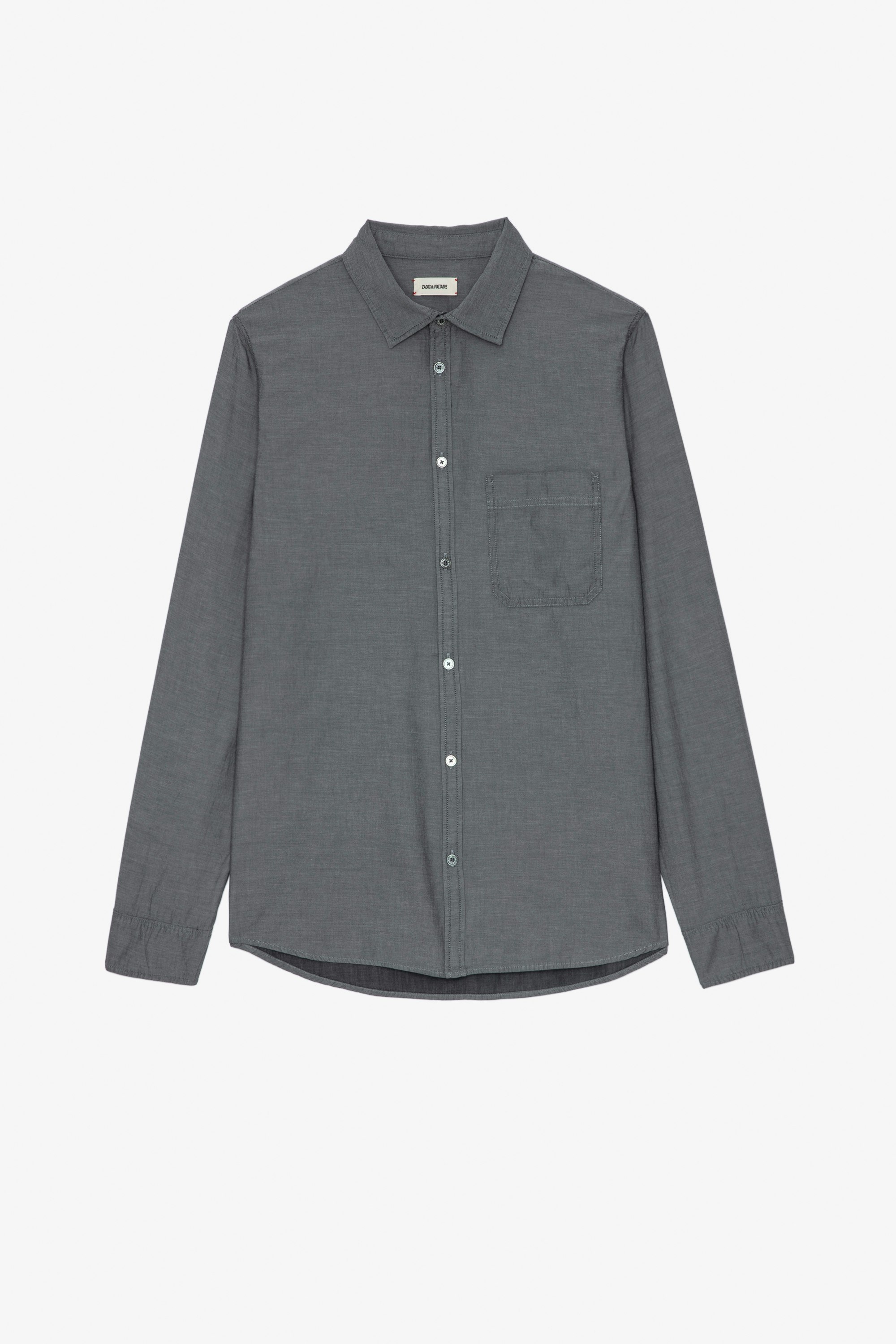 Stan Shirt Men's light grey cotton shirt with palm tree photo print on the back