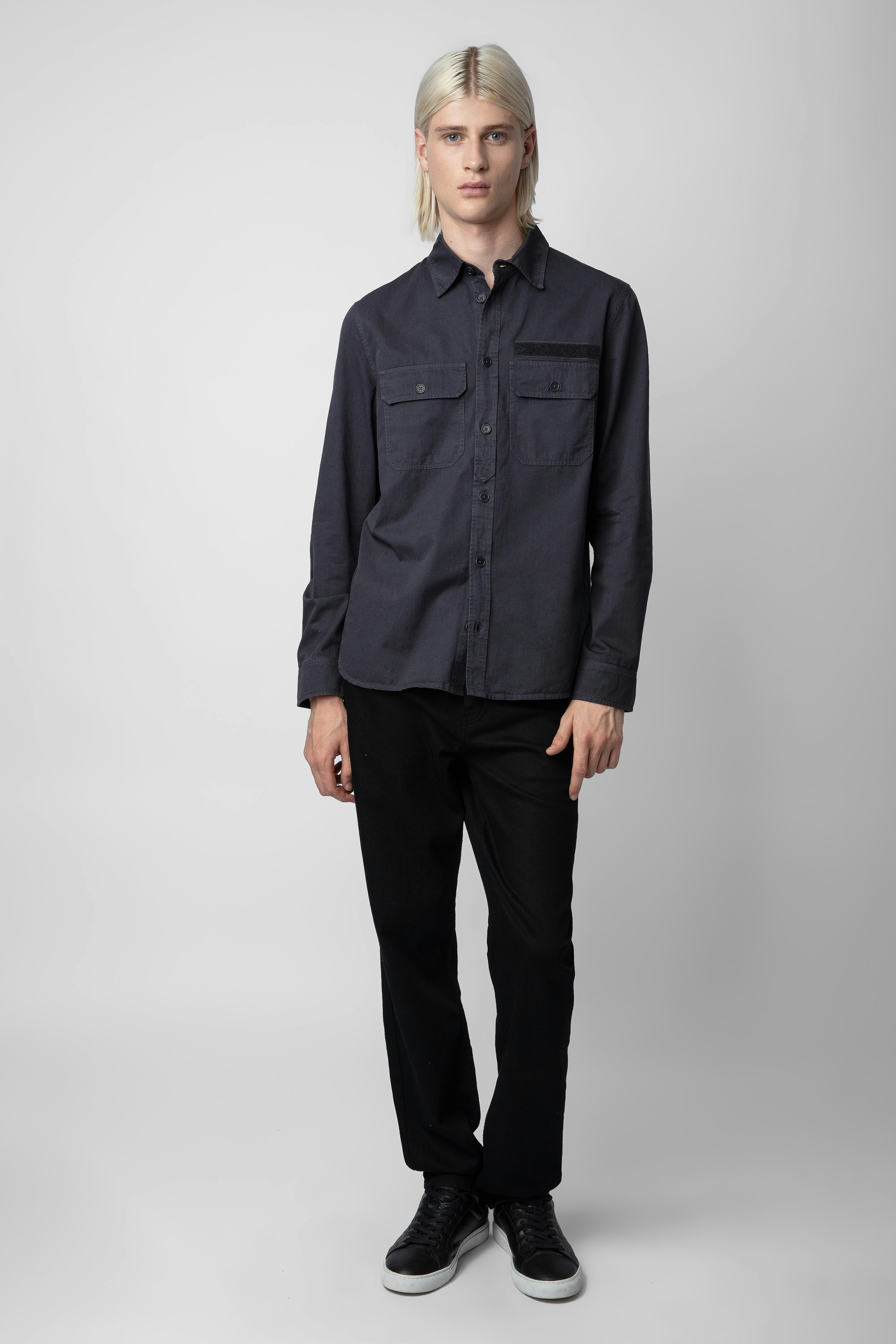 Serge Shirt - Men’s grey cotton shirt with Z.Voltaire patch.