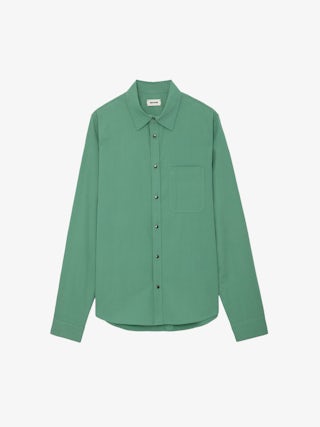 Chemise Stan - Chemise en twill de coton verte, poche plaquée et customisations au dos créées par Humberto Cruz.
