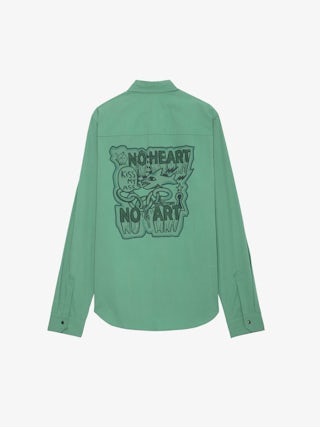 Chemise Stan - Chemise en twill de coton verte, poche plaquée et customisations au dos créées par Humberto Cruz.