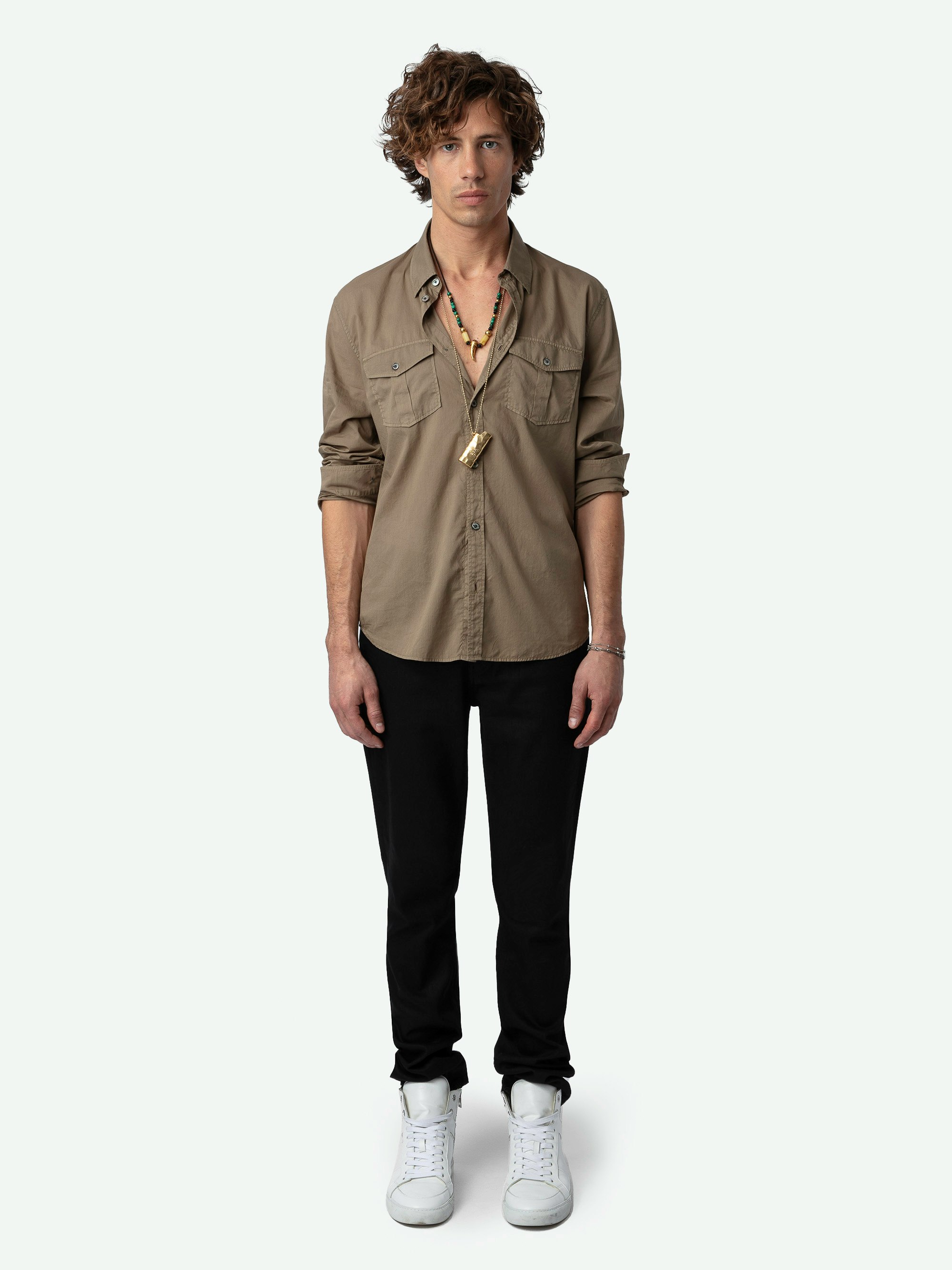 Camisa Thibault - Camisa de gasa de algodón de manga larga, con bolsillos.