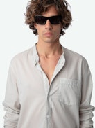 Thibault Shirt - Long-sleeved round neck cotton voile shirt with pocket.
