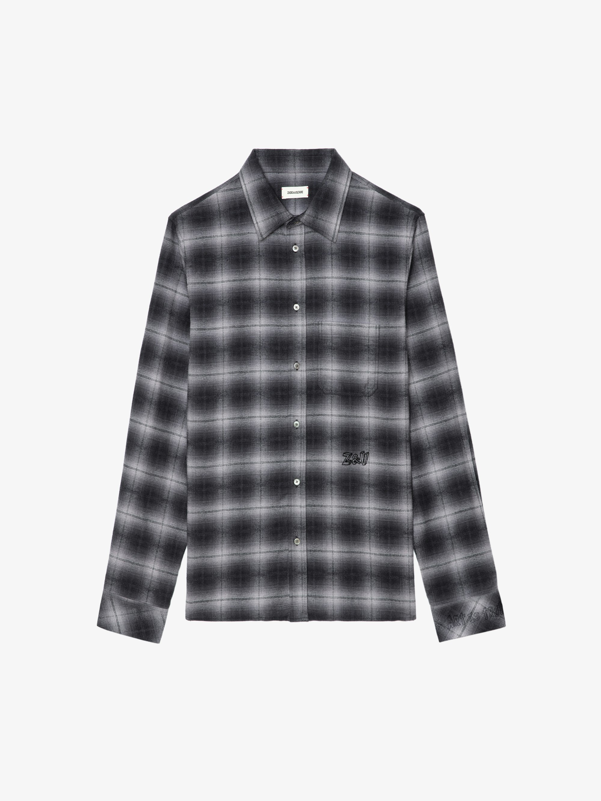 Stan Shirt- Grey Cotton Flannel with Motifs | Zadig&Voltaire