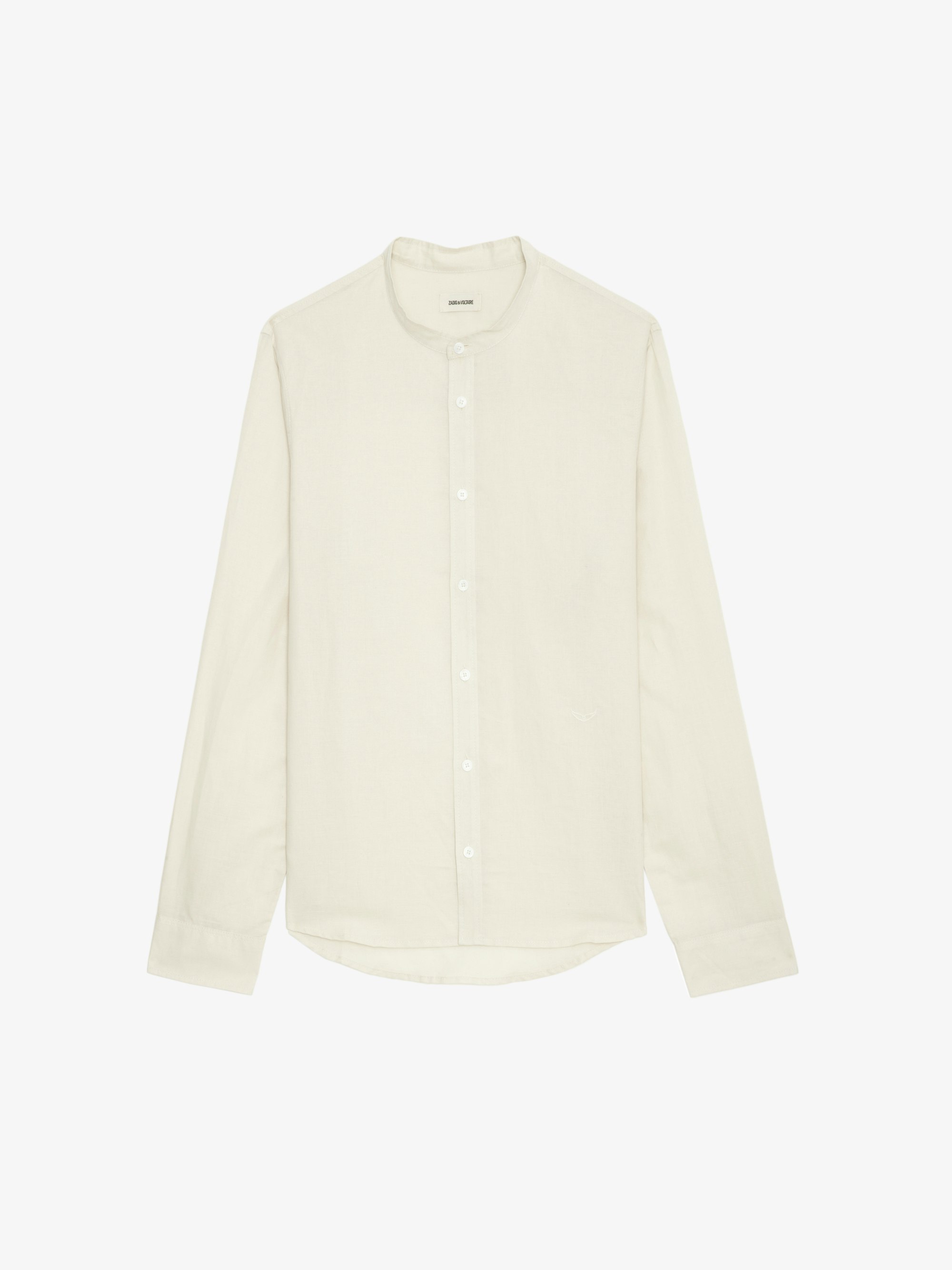 Stan Shirt - Fitted linen shirt with officer collar and wing embroidery, long sleeves and button fastening.