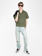Slony Shirt - Casual linen/cotton shirt with embroidered wings, short sleeves and button fastening.