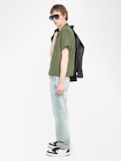 Slony Shirt - Casual linen/cotton shirt with embroidered wings, short sleeves and button fastening.
