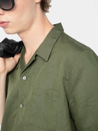 Slony Shirt - Casual linen/cotton shirt with embroidered wings, short sleeves and button fastening.