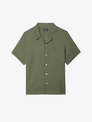 Slony Shirt - Casual linen/cotton shirt with embroidered wings, short sleeves and button fastening.