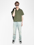 Slony Shirt - Casual linen/cotton shirt with embroidered wings, short sleeves and button fastening.