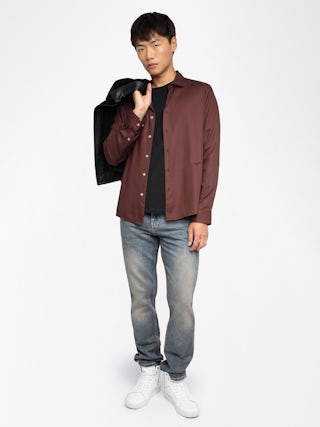 Sunay Shirt - Fluid fitted shirt with wing embroidery, long sleeves and button closure.
