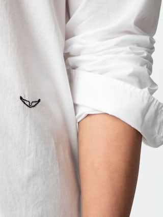 Sid Shirt - Fitted cotton voile shirt with embroidered wings, long sleeves, and button fastening.