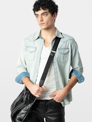 Saby Denim Shirt - Fitted western-style denim shirt with wing embroidery, long sleeves and button fastening.