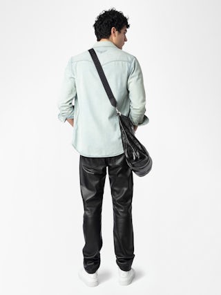 Camicia Saby In Denim - Camicia aderente in denim stile western con ricamo ad ali, maniche lunghe e chiusura con bottoni.