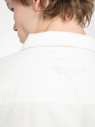 Sam Shirt - Regular fit cotton linen shirt with western-inspired embroidery, short sleeves and button fastening.