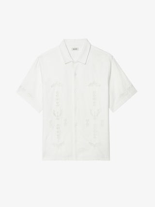 Sam Shirt - Regular fit cotton linen shirt with western-inspired embroidery, short sleeves and button fastening.