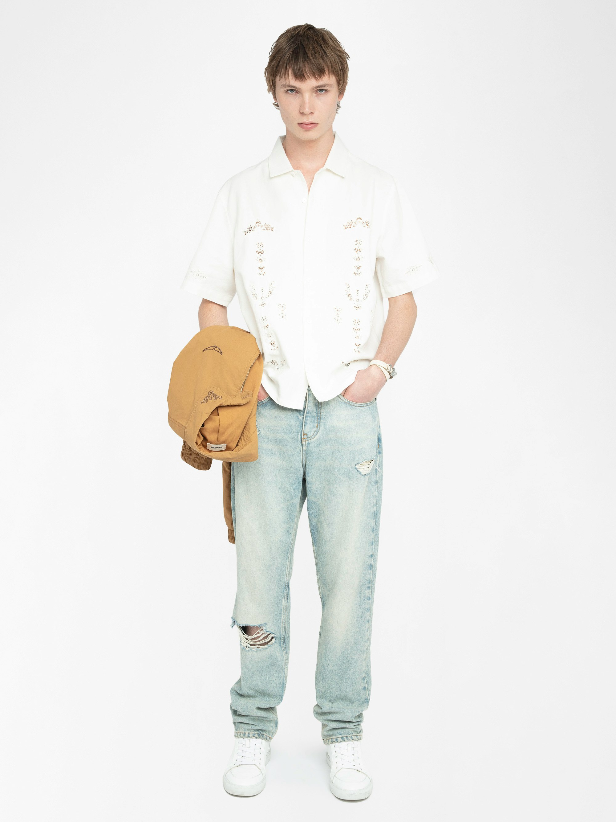 Chemise Sam - Chemise en coton lin coupe droite avec des broderies esprit western à manches courtes et fermeture boutonnée.