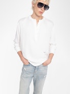 Sora Shirt - Light shirt with a tunic collar, discreetly puffed sleeves with button closure.